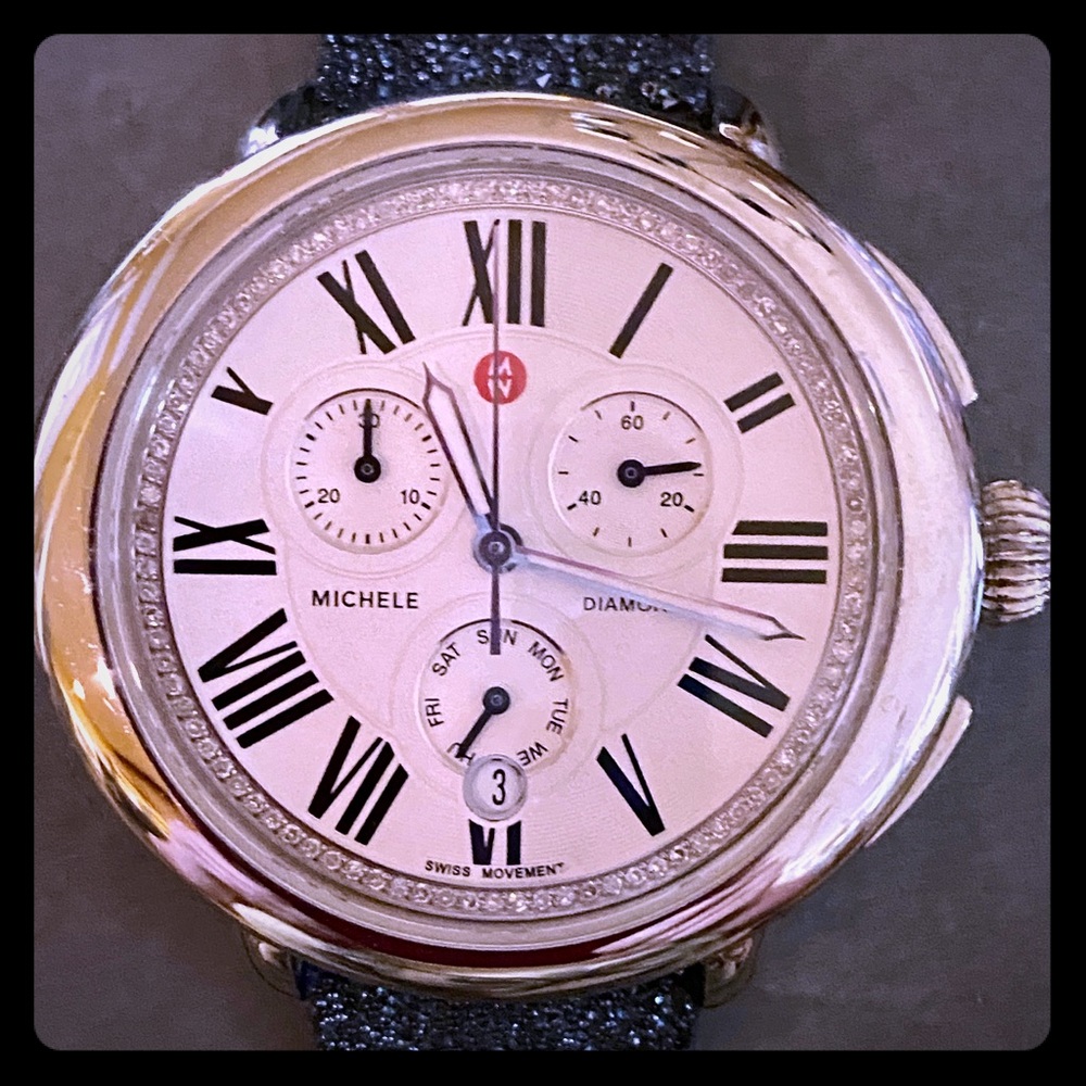 Michele Serein Silver 92-Diamond Chronograph Watch